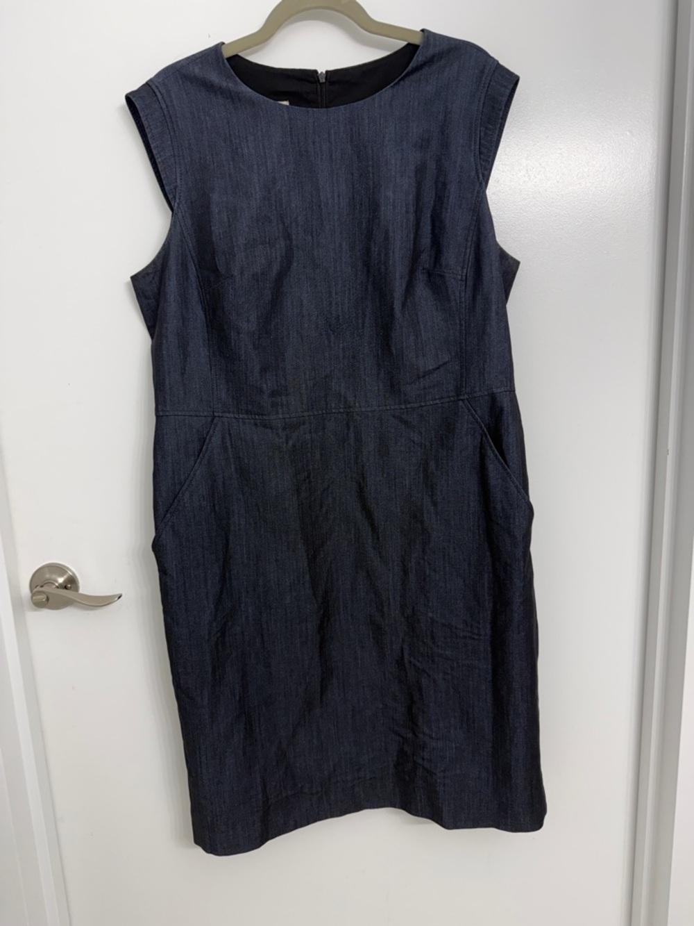 Anne Klein Indigo Twill Midi Sheath Dress, Size 16